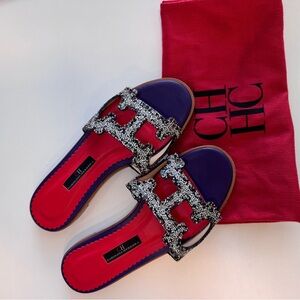 Carolina Herrera Purple and Silver Sandals